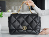 CHANEL 19BAG AS1162 black gold buckle large bag 25X36X11cm