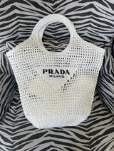 Prada Raffia Tote Bag-White
