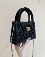 Chanel Kelly Mini Shopping Bag Mini 23K Shiny Aged Calfskin Black 13x19x7cm