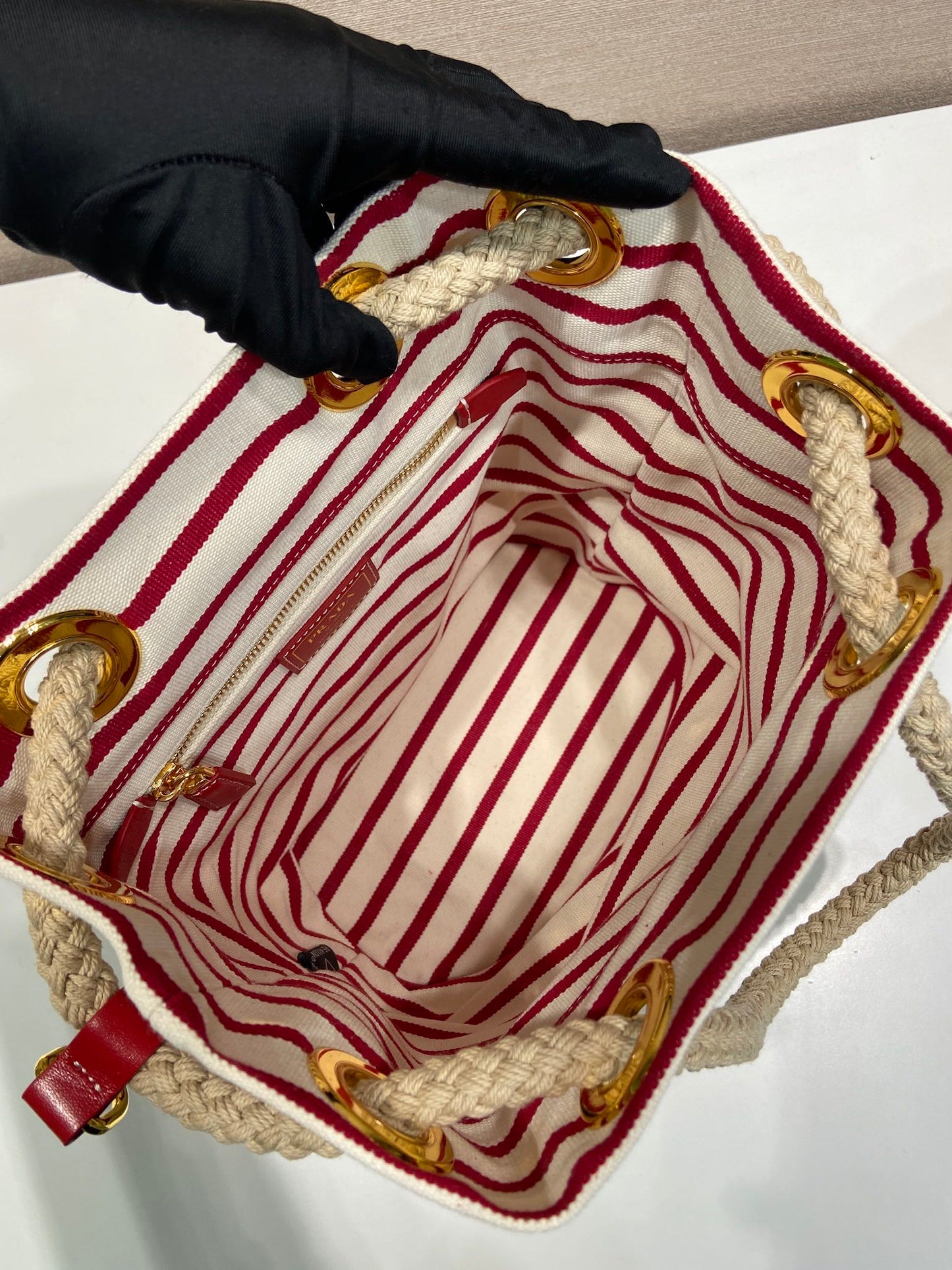 Prada Striped Bucket Bag Frabic