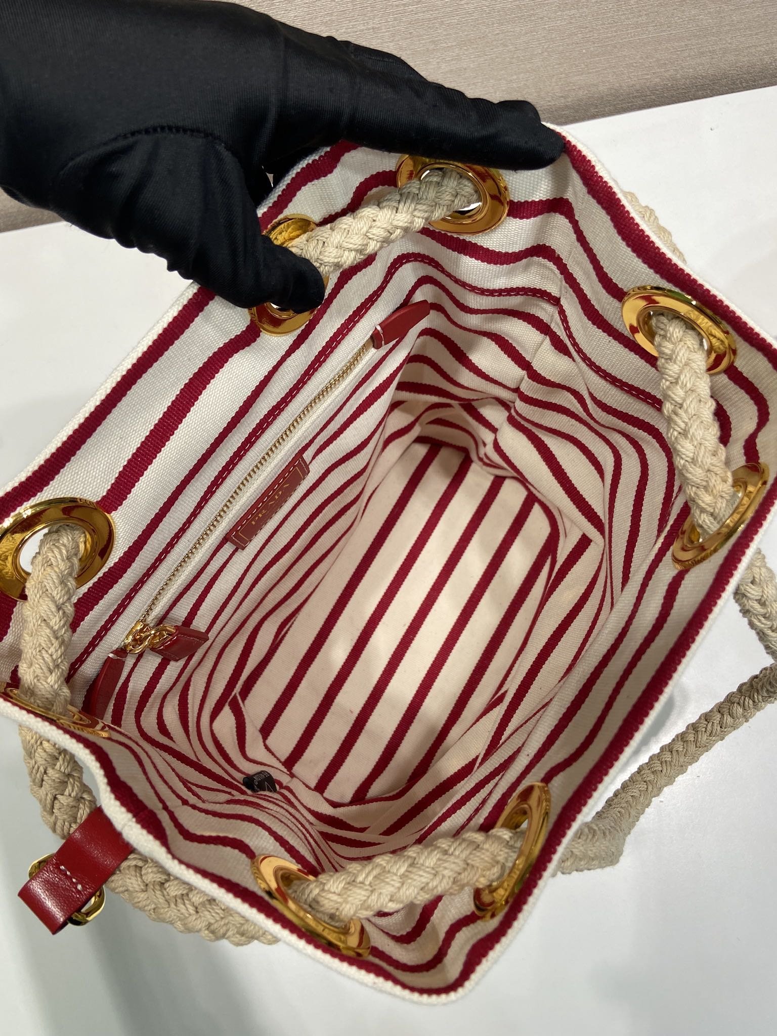 Prada Striped Bucket Bag Frabic