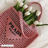 Prada Women's Natural Crochet Tote Bag-Pink