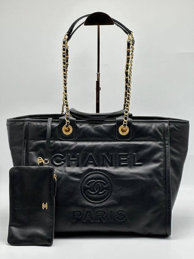Chanel Deauville em Couro Preta Italiana Bag