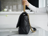CHANEL 19BAG AS1162 black gold buckle large bag 25X36X11cm
