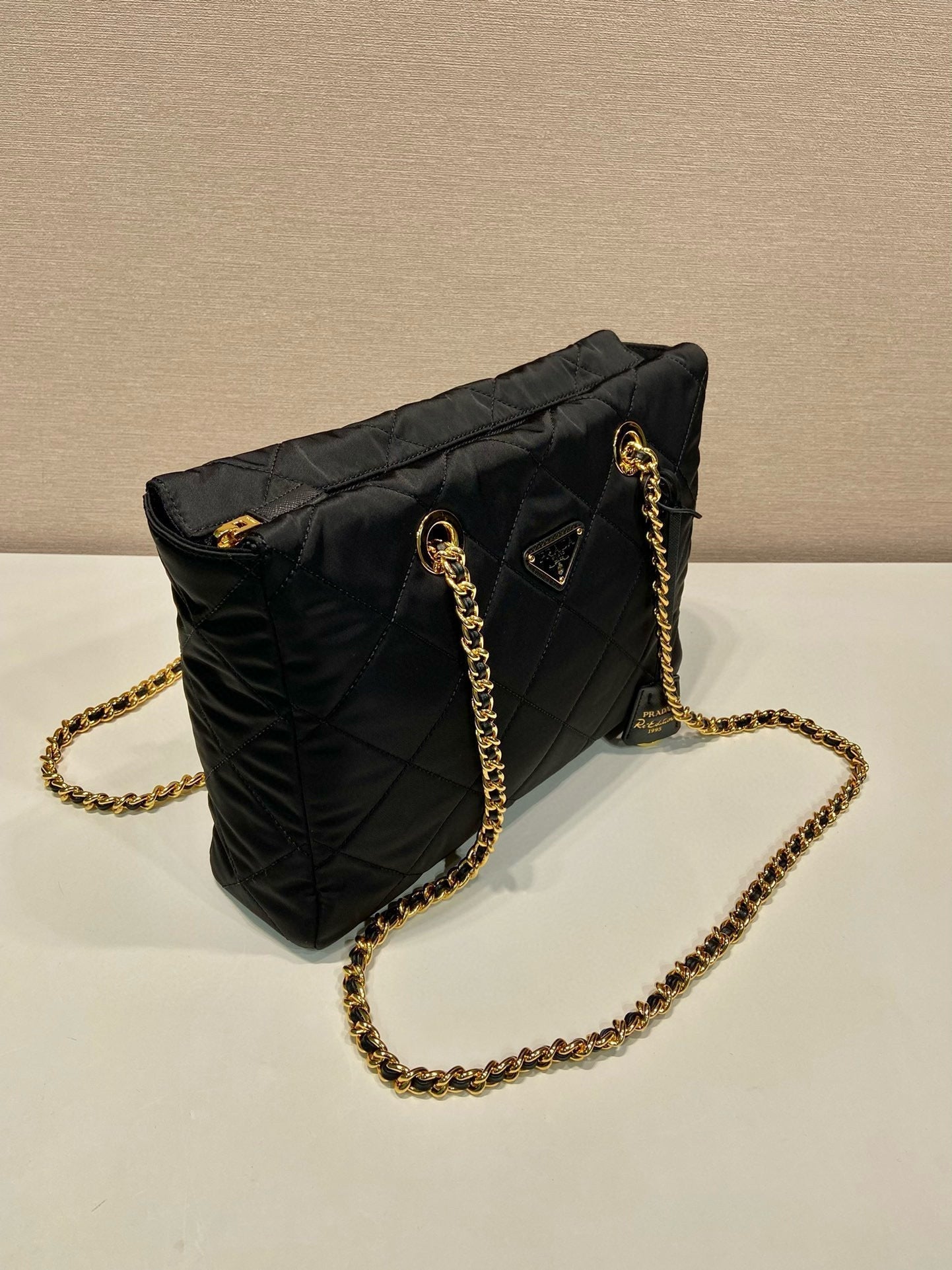 Prada Gold Chain Bag Black Re-Nylon