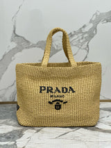 Prada Woven Tote Bag Beige Raffia