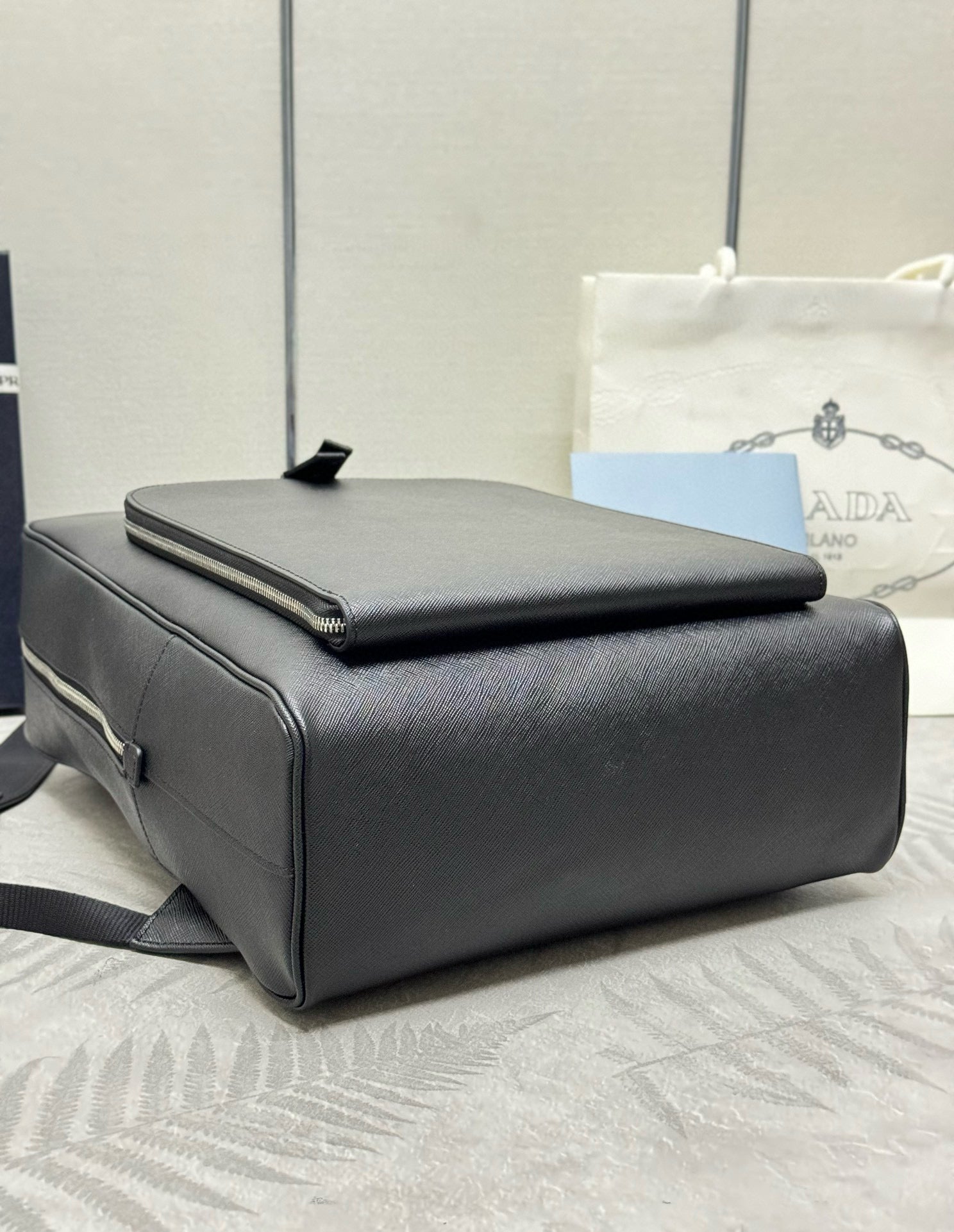 Prada Triangle-Logo Zipped Backpack Black Saffiano leather