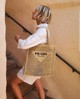 Prada Women's Natural Crochet Tote Bag-Khaki