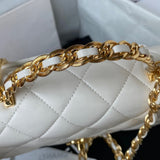 Chanel Flap Bag Gold Top Handle White - 13X21X8cm