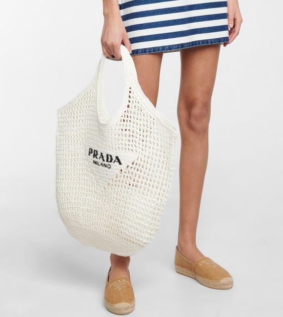 Prada Raffia Tote Bag-White