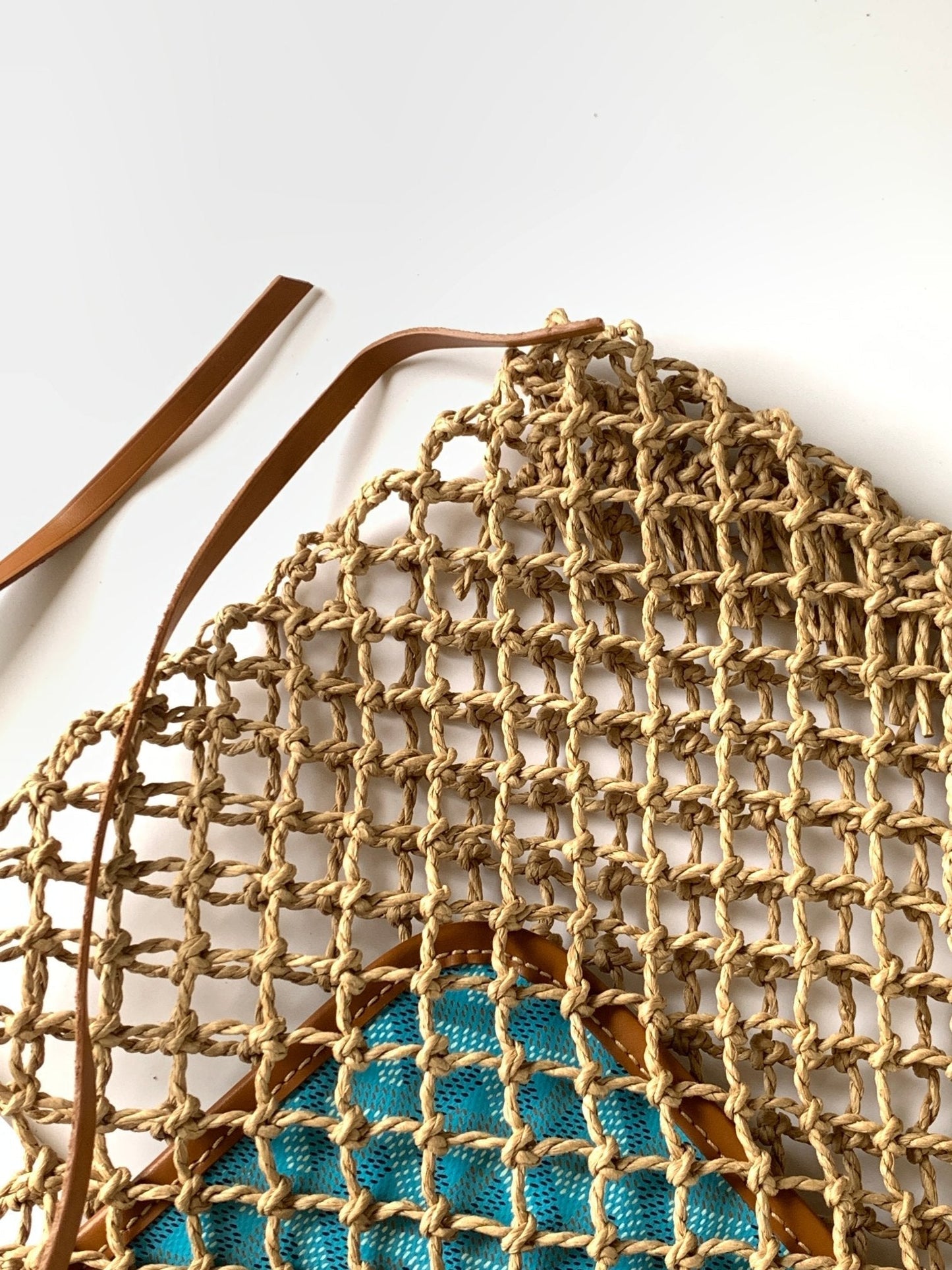ALIGRE BAG 40 IN BABY BLUE WOVEN RAFFIA AND CALFSKIN